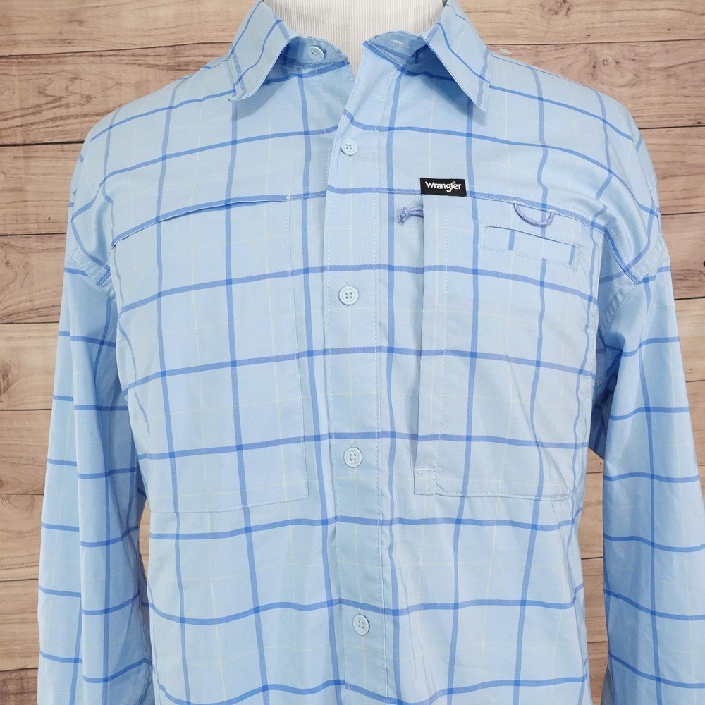 Wrangler All Terrain Gear ATG Shirt Mens 2XL Blue Plaid Long Sleeve Button-Up